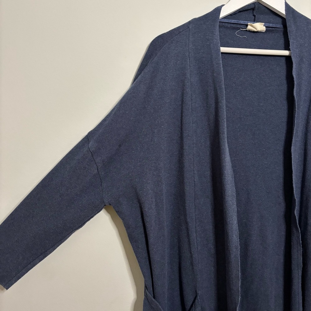 Pact Organic Cotton Airplane Cardigan Duster M/L Navy Minimalist Capsule Lounge